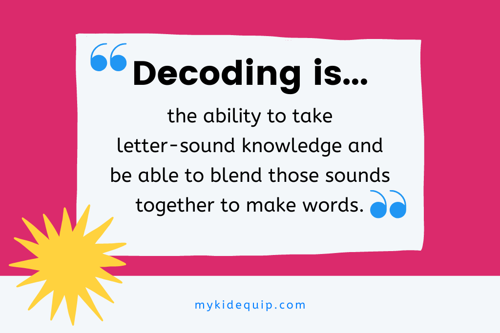 Quote that says decoding is the ability to take letter-sound knowledge and be able to blend those sounds together to make words.