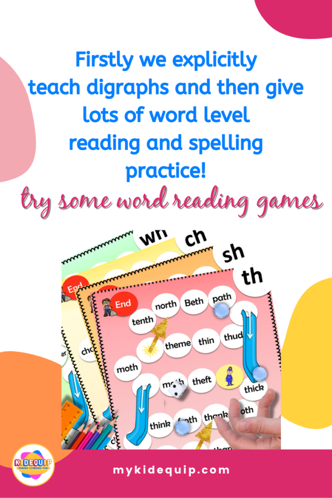 word-level reading fluency games for reviewing consonant digraphs.