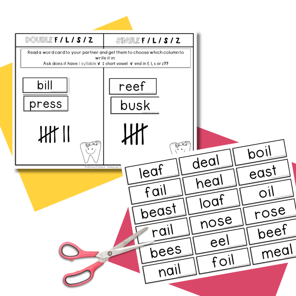 Word sorts are a great way to practice a spelling rule like the floss rule.