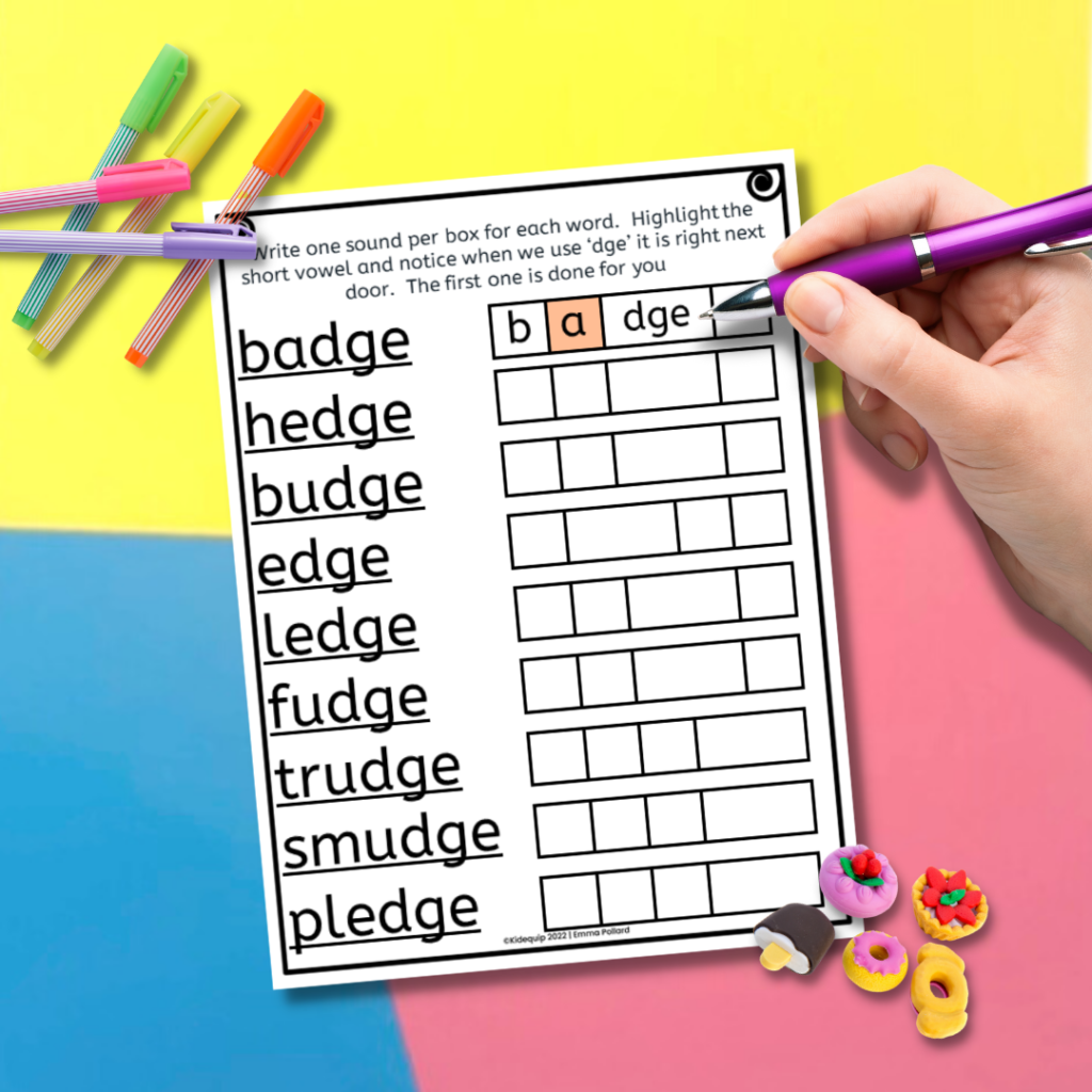 word mapping using boxes to split words into individual sounds