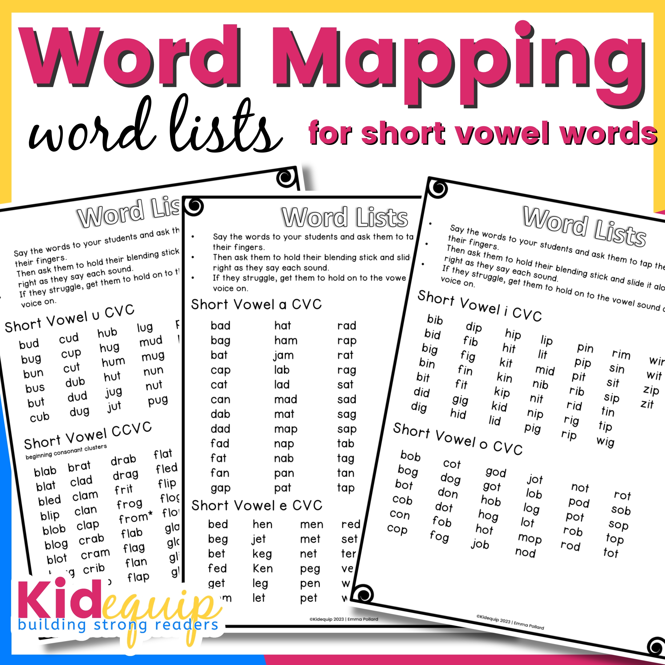 Short vowel words lists to be used with the word mapping templates