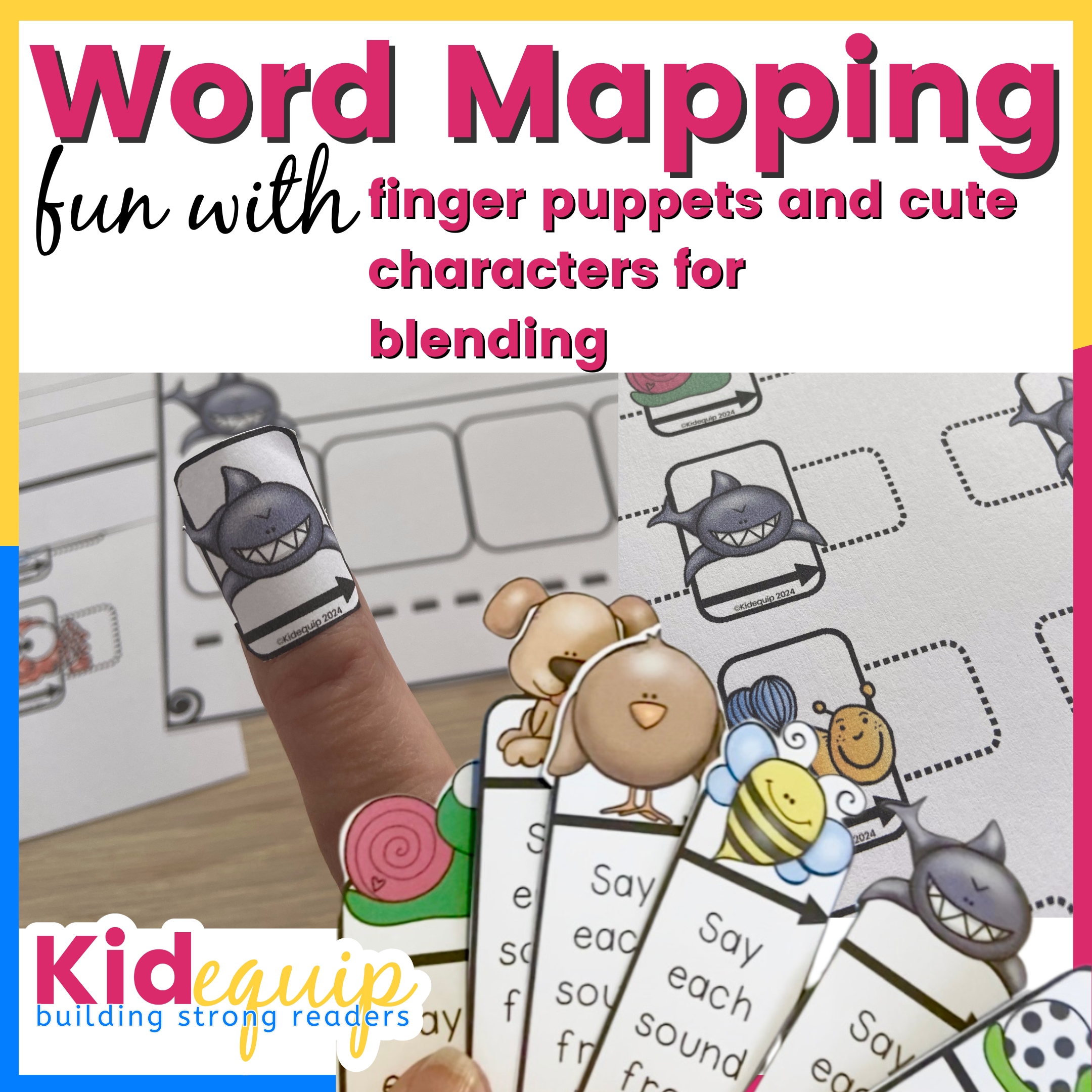a finger puppet shark to use for word mapping and blending sounds from left to right