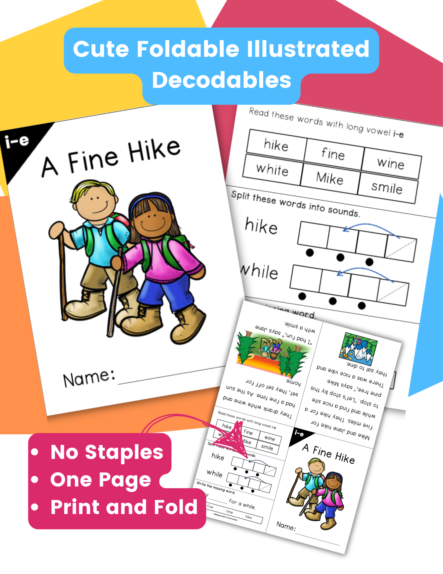 a picture of silent e decodable story in a foldable book format