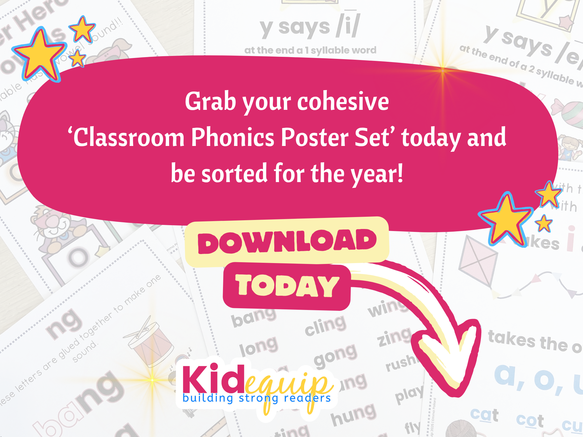 pictures of phonics posters and word lists for structured literacy classroom lessons